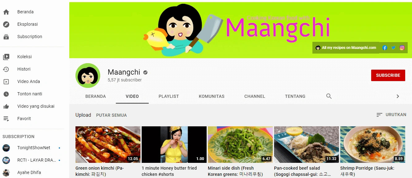 Channel Youtube Masakan Maangchi